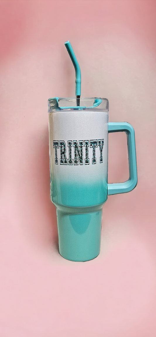 40 oz Holographic Teal Ombre cup.